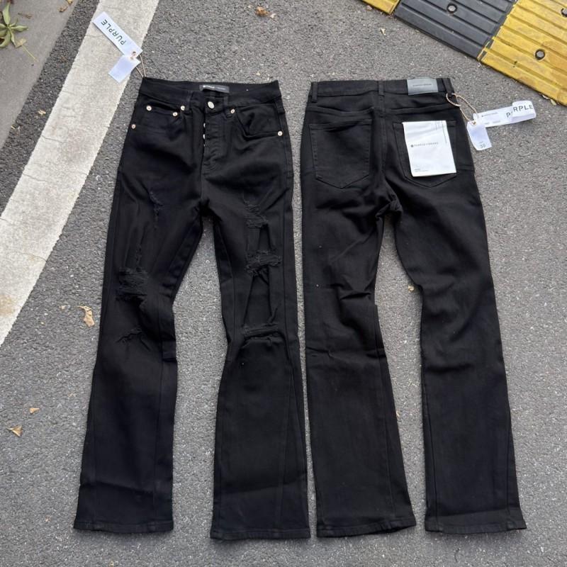 Mens Black Stretch Distressed Slim Flare
