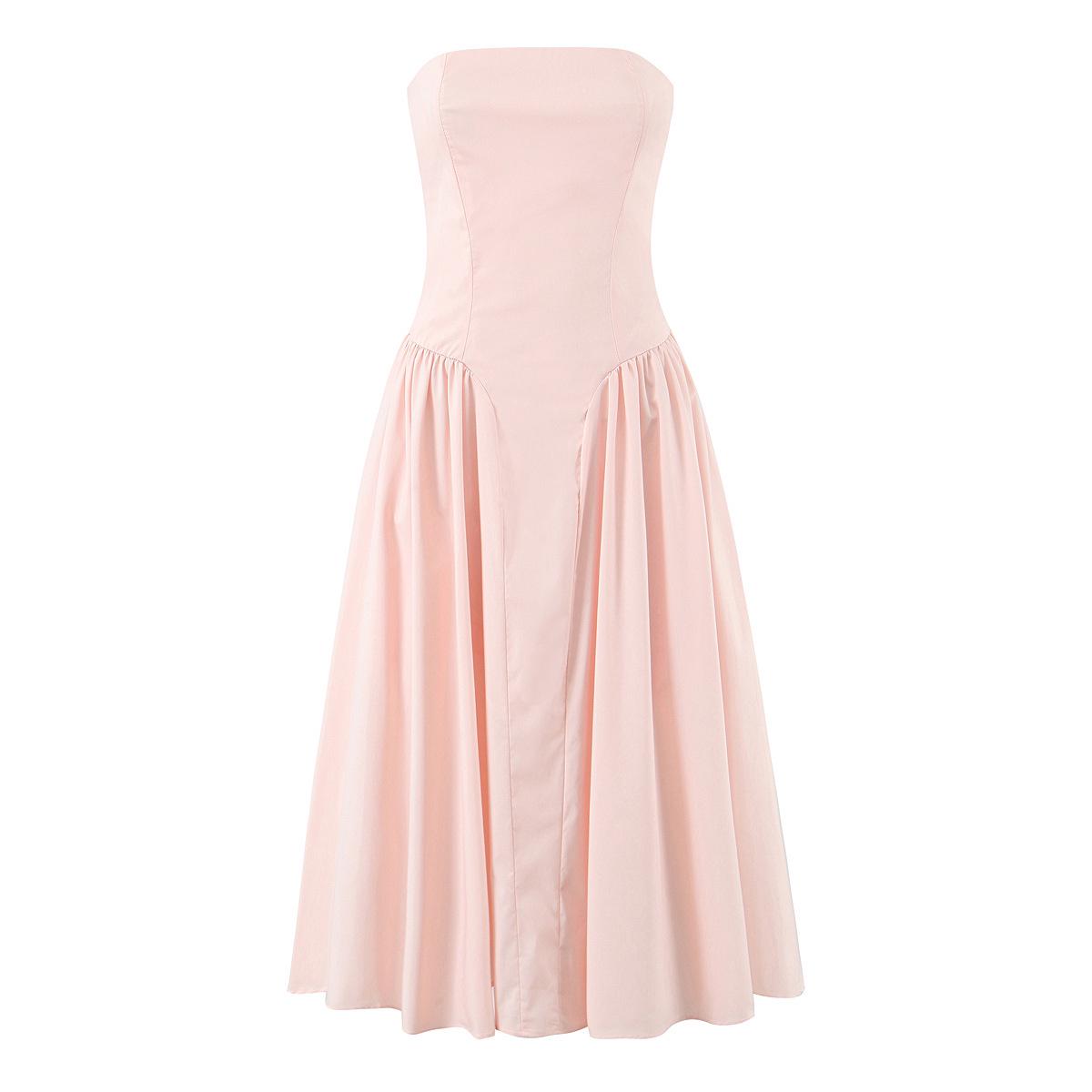 2025 Retro Strapless Elegant Backless Mid-Length Evening Dress - French Sexy Slim Fit Small розовый