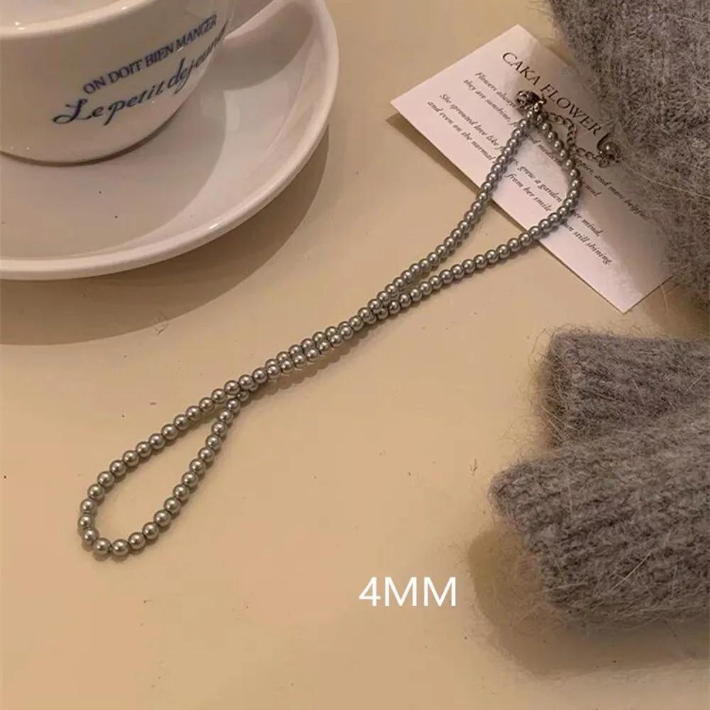 Temperament Gray Pearl Beaded Necklace for Women Retro Light Luxury Fashion 2026 New Sweater Chokers Chain Jewelry Accessories