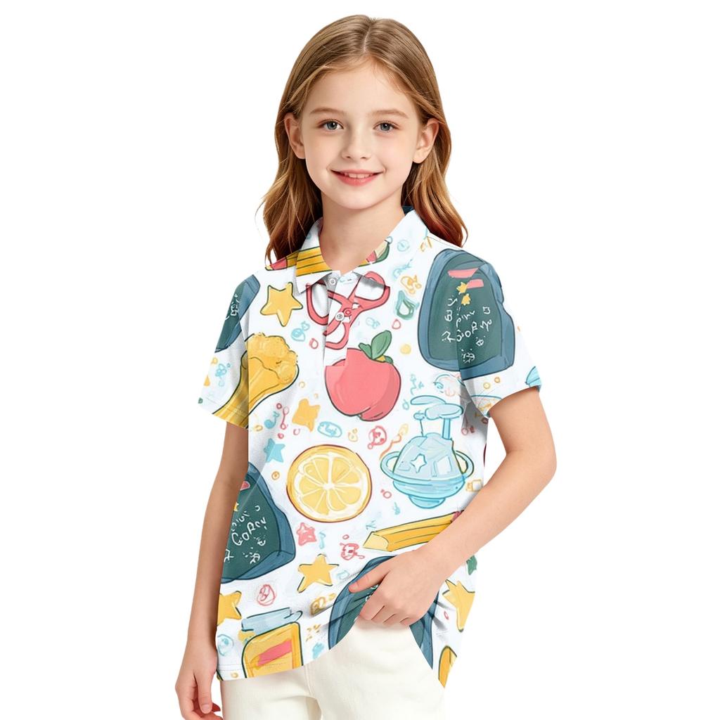 Girls' School Uniform Printed T-Shirt - Casual Top for Back To School Everyday Wear