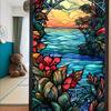 Colorful Retro Floral & Bird Static Cling Window Film - No Glue, Removable