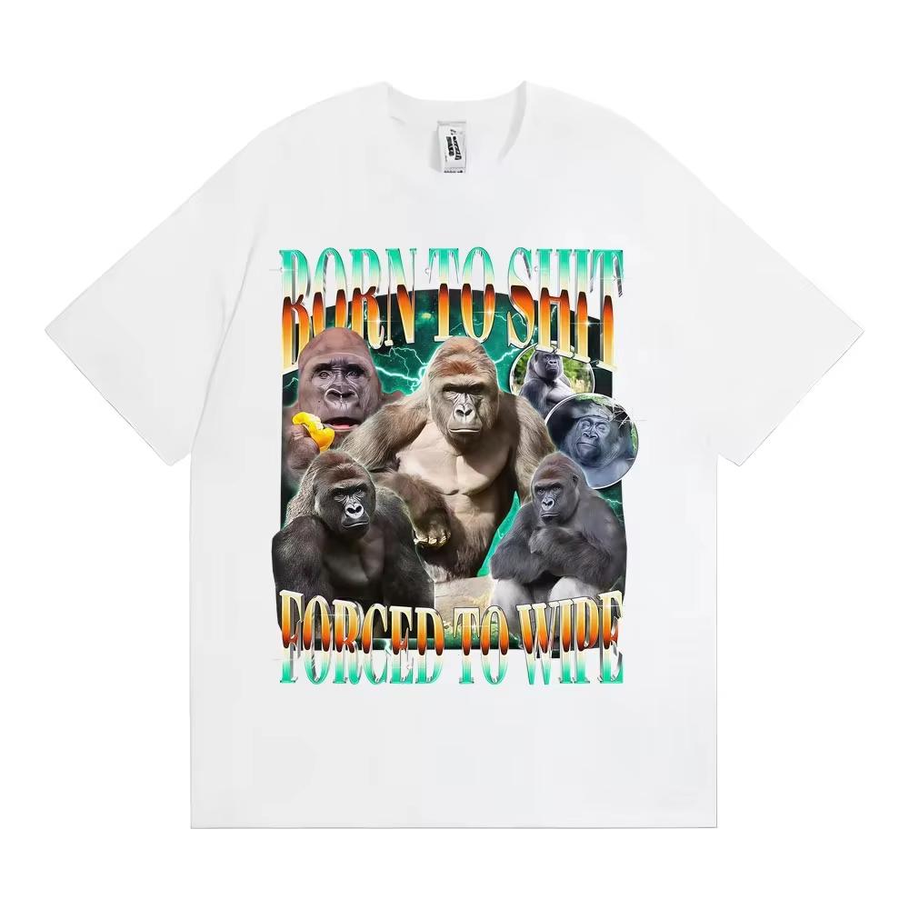 Funny Gorilla T Shirts Born To Shit Forced To Wipe Letter Print Tshirt Men Women Summer Tops Comfortable Breathable Tshirts