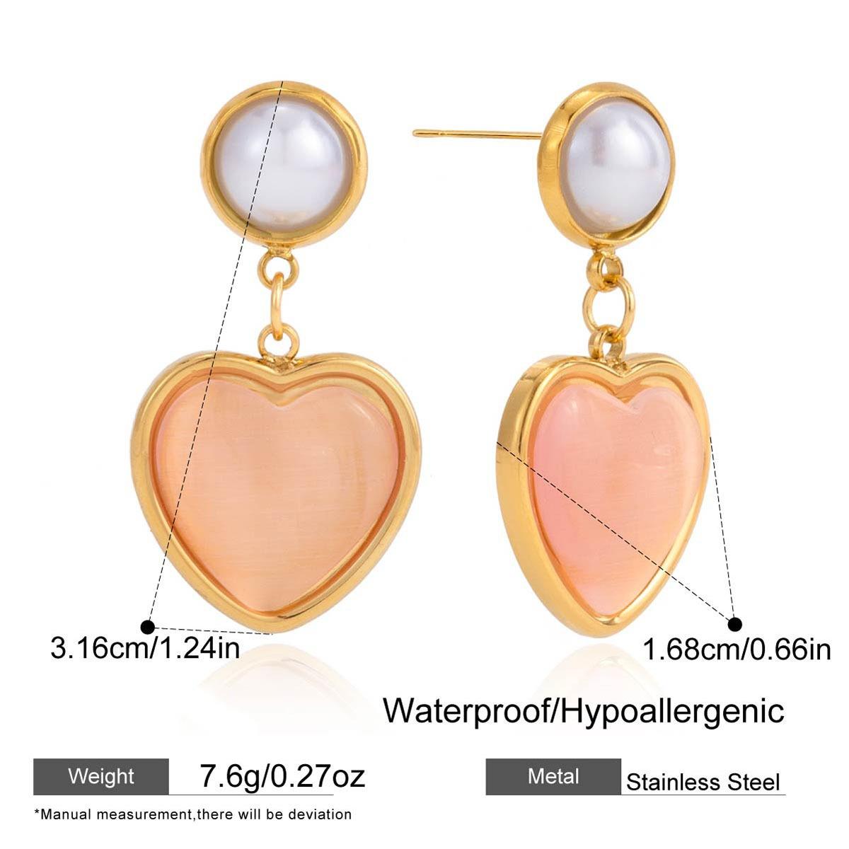 

Vintage Irregular Simulated Pearl Enamel Heart Bowknot Flower Dangle Earrings for Women 18K Gold PVD Plated Titanium Steel