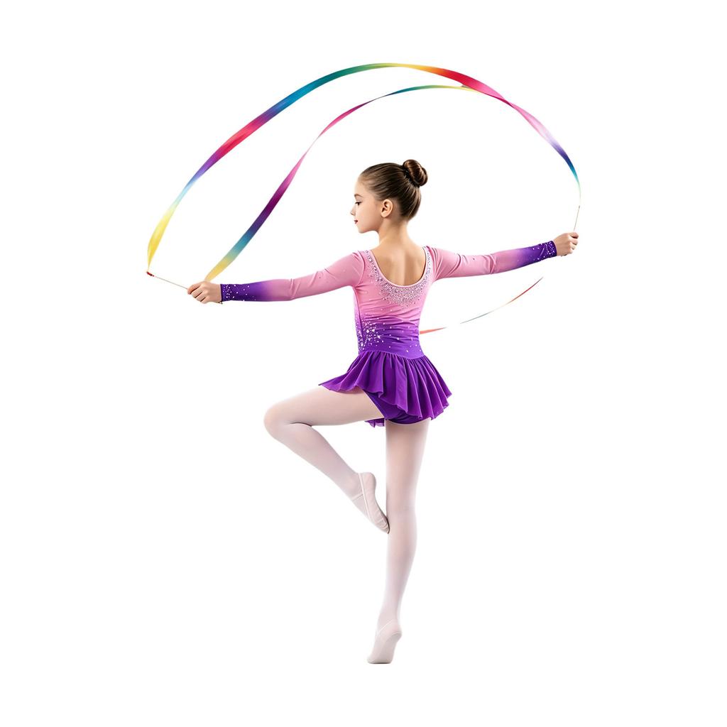 Kinder U-Rücken Langarm Glitzer-Leotard mit Farbverlauf und Rüschen-Schößchen für Rhythmische Gymnastik Tanzwettbewerb Bühne