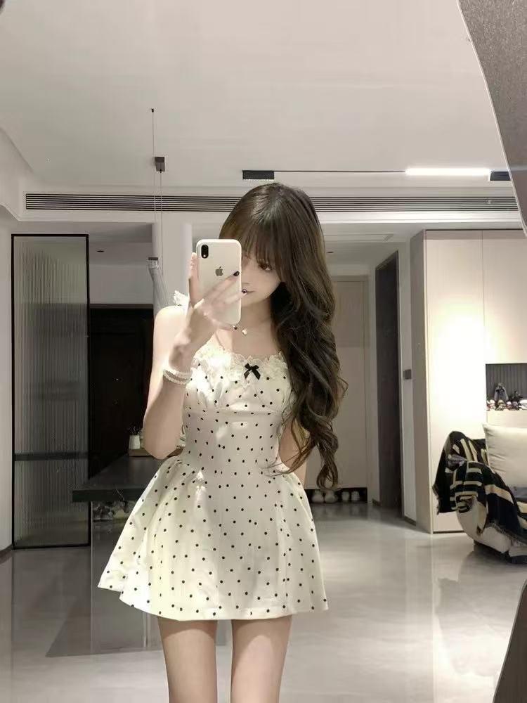 French Pure Desire Spice Girl Polka Dot Suspender Dress Children's Design Sense Niche Slim Waist Temperament Short Skirt Summer