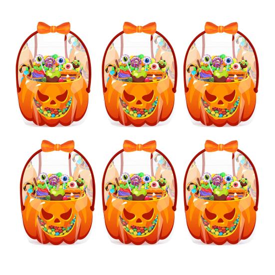 Holiday Treat Bag 2/4/6Pcs Clear Gift for Halloween Christmas, Goodie Candy Bags Packaging with Handle, Resealable Sealed Pouch Party Favors
