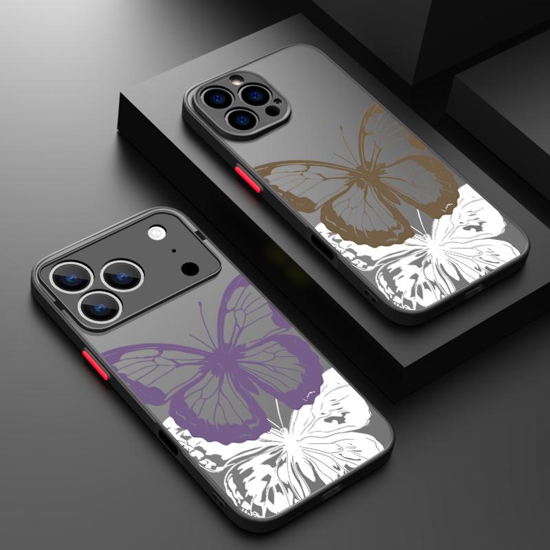 Simple Butterfly Print Case For iPhone 17 Air 16e 16 15 14 Pro Max 13 15 Pro 17 Pro 17 Shockproof Soft Edge Hard PC Matte Phone Cover