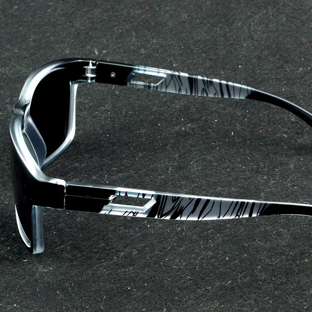 Gray Panther Veil Polarized Square Sunglasses Men Black Frame With Patterned Temple Modern Luxury Design For Outdoor