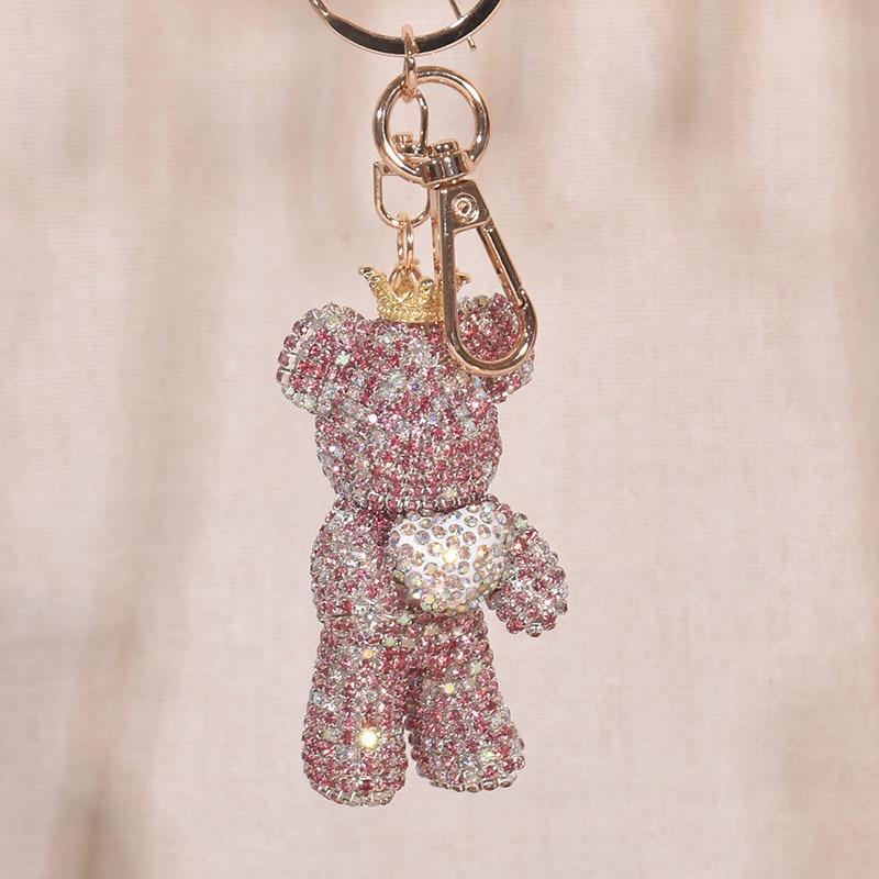 High Quality Rhinestone Animal Keychain Leather Strap Care Bear Pendant Fancy Rhinestone Bear Animal Keychain Bag Pendant
