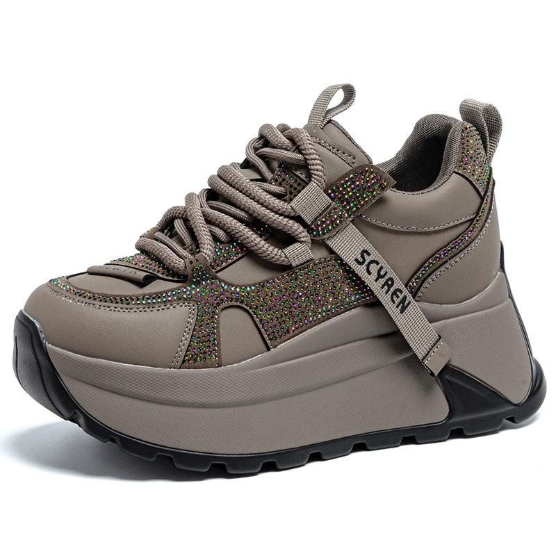 8cm Chunky Sneakers Platform Heel Women Casual Shoes Genuine Leather Comfortable Walking Shoes Warm Fur Winter Shoes
