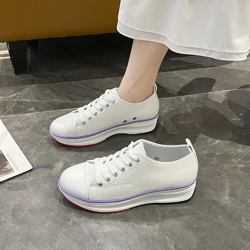 Foreign trade large size women's new fashionable low-top muffin platform canvas shoes lace-up flat casual single shoes