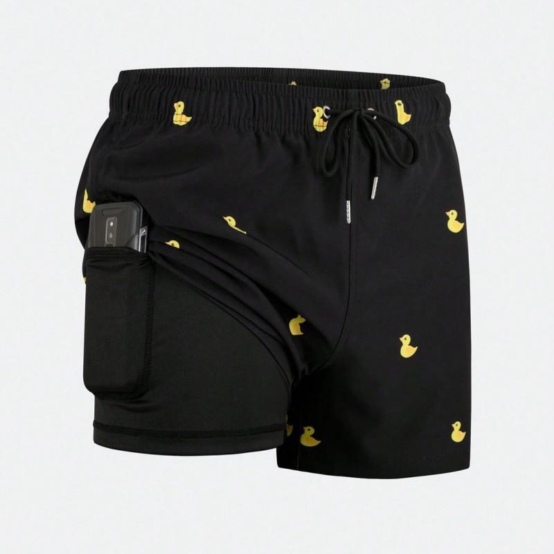 Mens Quick-Dry Board Shorts With Double-Layer Design Beach Swimming Surfing Lightweight Stretchable Swimwear