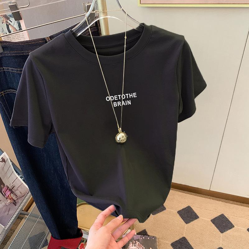Simple Style White Letter Printing Short-sleeved T-shirt Women's Spring Summer Loose Casual Versatile Pure Cotton Crew Neck Top Tide