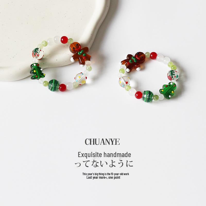 Women's Light Luxury Handmade Gingerbread Man Christmas Beaded Bracelet