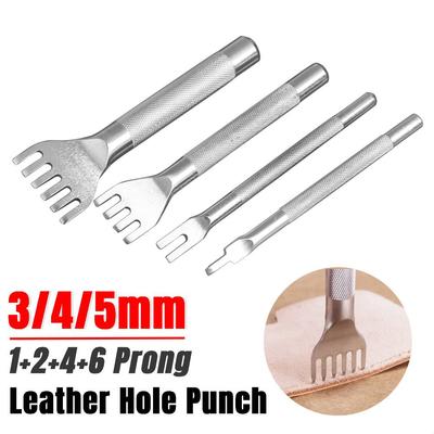 4Pcs 3/4/5mm Leather Hole Punches 1+2+4+6 Prong DIY Stitch Leather Craft Tool Set Leathercraft Punching Tools Set Leather Tools