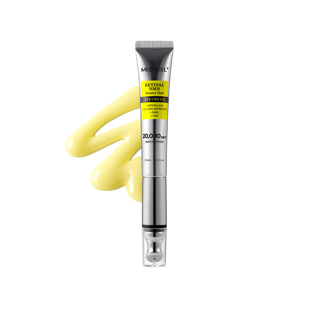 MEDIPEEL Retinal NMN Bounce Shot Krem pod oczy 15ml z wibrującym aplikatorem Ujędrniający Pielęgnacja przeciwzmarszczkowa Elastyczność