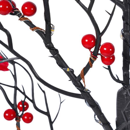 LED Vintage Glowing Tree with Cardinals Twinkle Trees Lamp Lifelike Berry Branch Lights Festive Holiday Party Decorations