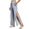 Women Striped Side Hook and Loop Closure Easy Open Post Surgery Recovery Pants Elastic Waistband Long Length Medical Care Trousers