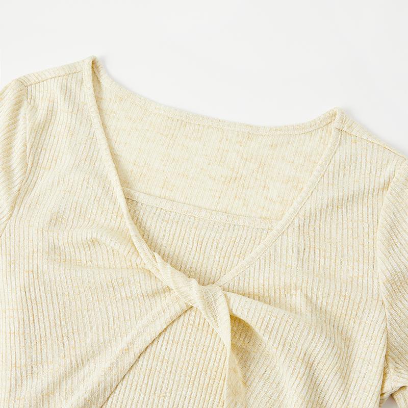 Lagogo Summer New Twisted Design Short Sleeve Women's Front Shoulder Inner Slim Top