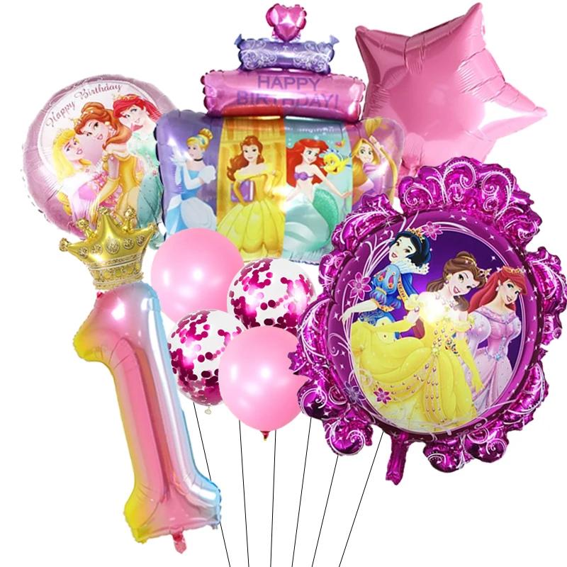 Princess Cinderella Belle Mermaid Balloons 32Inch Number Birthday Party Decoration Princess Helium Balloon Set Girls Baby Shower