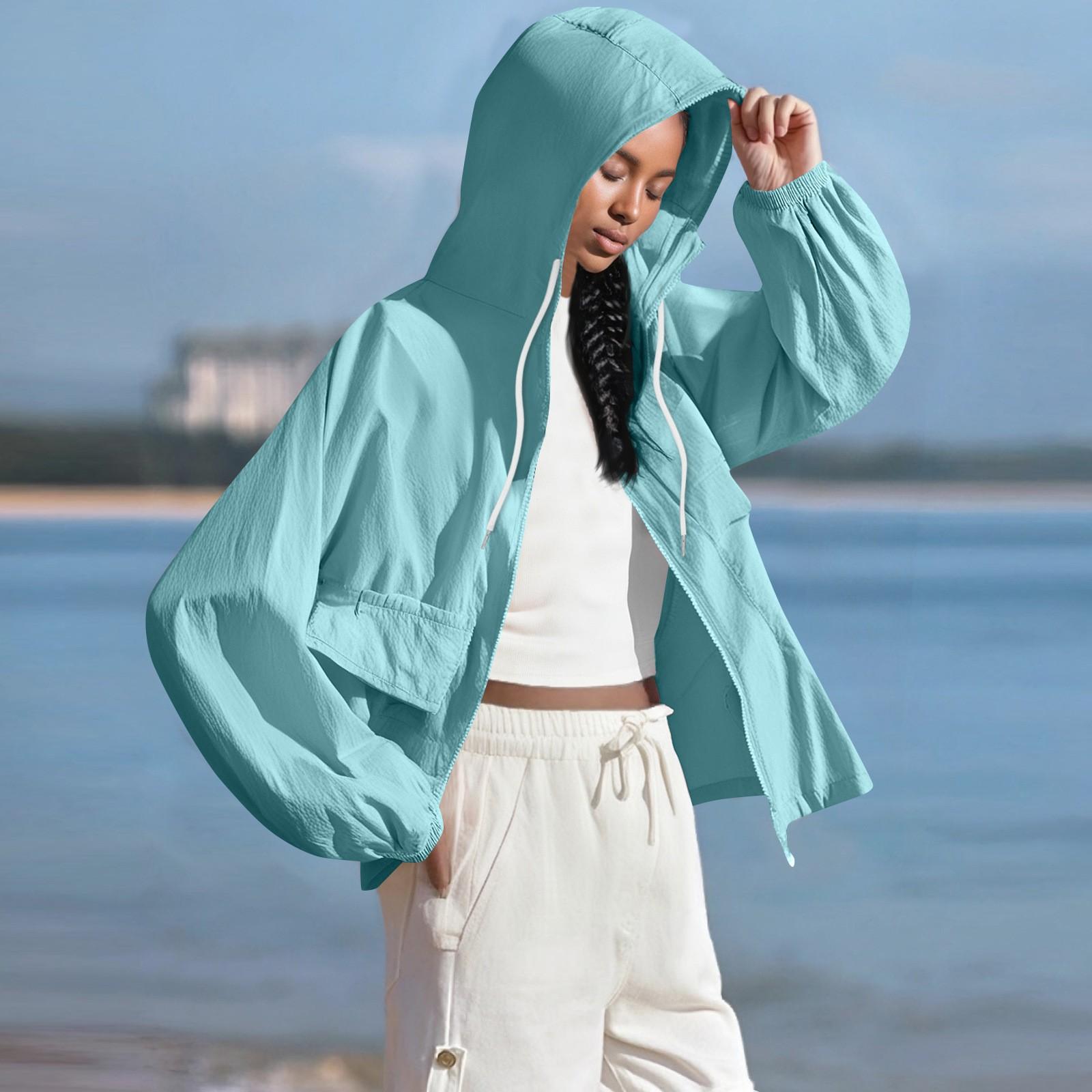 

Женская модная однотонная куртка с капюшоном и карманом на молнии, легкая дышащая солнцезащитная куртка XL небесно-голубой