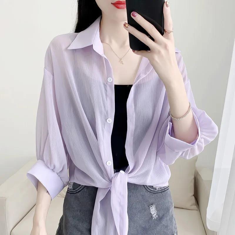 Sheer Shirts for Women Tender Fairycore Button Summer Sun-proof Lightweight Korean Style Slouchy Commuting Temperament Versatile