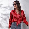 . Real Shot, Satin Shirt, Women's Satin Imitation Silk Long-sleeved Shirt, New European and American Women's Clothing