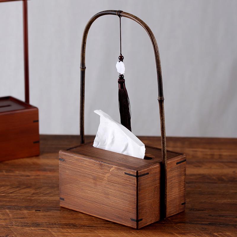 Retro Bamboo Woven Basket for Tea Set Storage | Bamboo Handle Food Container | Chinese Gongfu Tea Storage Box