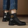 Krazing Pot Sheepskin Round Toe Thick Heels Chelsea Boots Size 42 High Quality Women Keep Warm Metal Buckle Ankle Boots