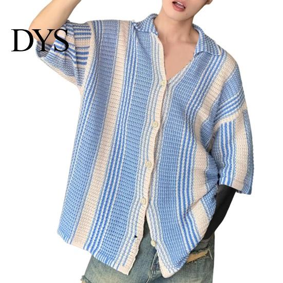 Farbblock-Revershemd Sommer Herren Gestrickt Farbkombination Elastisch Japanischer Stil Einreihig Lässig Kurze Ärmel Retro Schrumpffest Urlaub