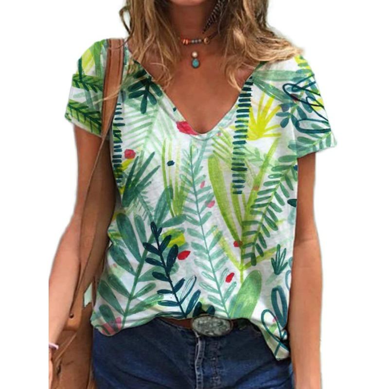 Summer V-neck 3D Mother's Day Alphabet Flower Printed Top Fashionable Casual Short Sleeved Women's T-shirts