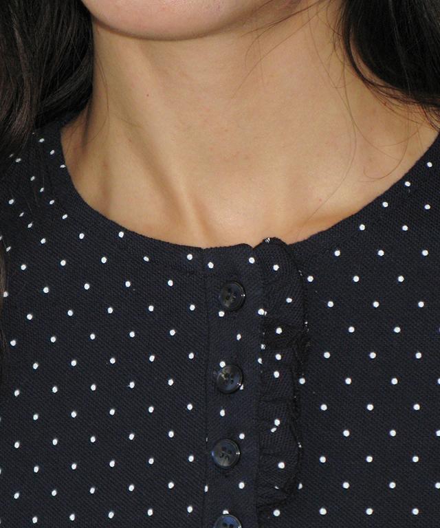 RONRON Dot Ruffle Long Sleeve T Shirt Navy