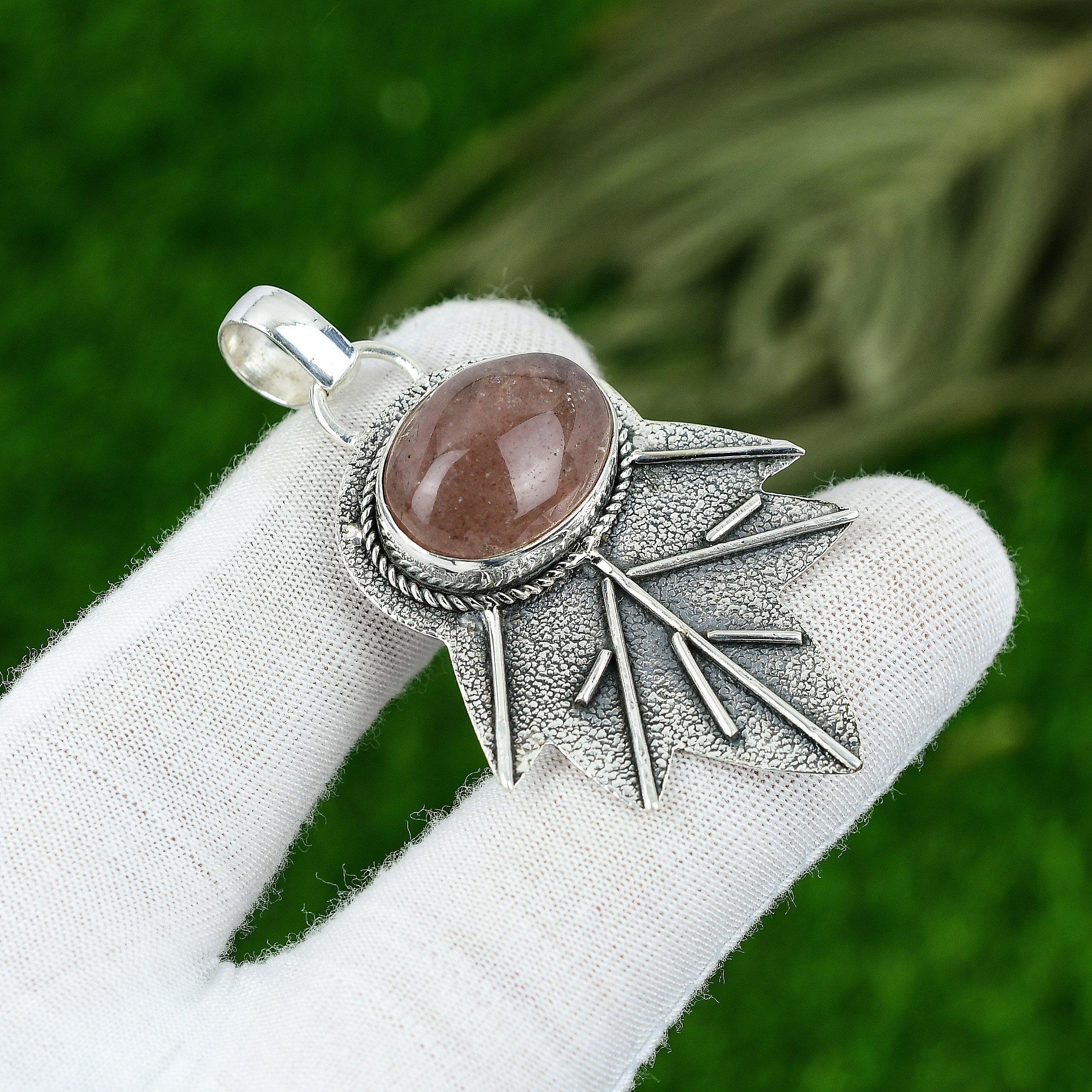 

Wedding Gift For Her 925 Silver Natural Strawberry Quartz Gemstone Pendant