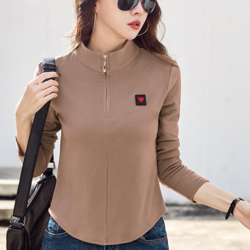 Bavlněné tričko s rolákem Jarní Dámské Korejský styl Tričko s dlouhým rukávem Knoflík Dámské Neformální topy Jednobarevné Košilka Dámské