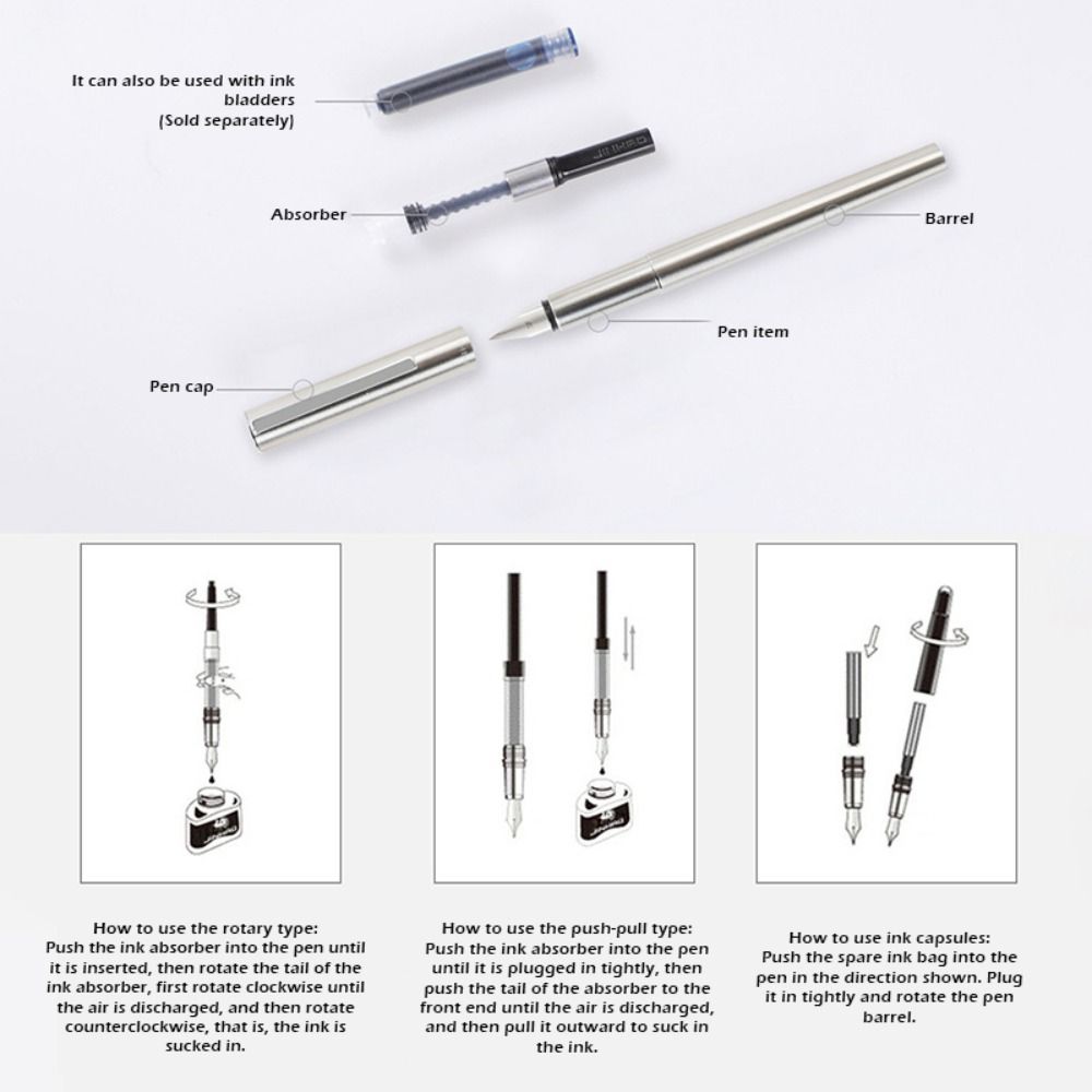 Stainless Steel Fountain Pen 0.38/0.5mm Writing Pen Simple Calligraphy Pen  Students