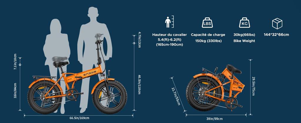 Bicicletă electrică pliabilă ENGWE, baterie 48V 13Ah, autonomie de 50-120 kilometri, anvelope late de 20 de inci, 7 viteze, EP-2 Boost.