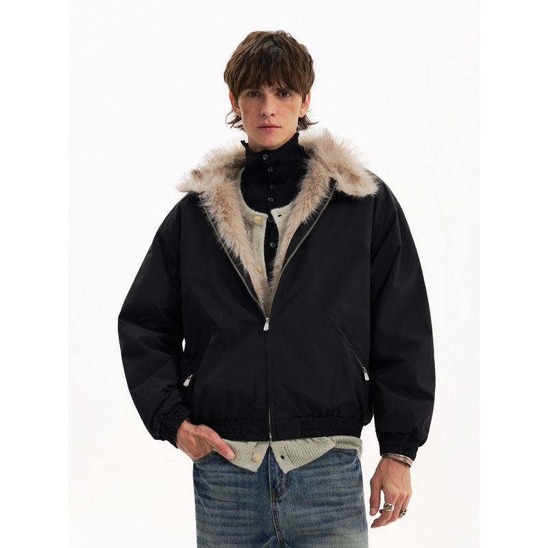 Blaexit Faux Mink Fur Collar Harrington Jacket Men's Thickened Winter Down Cotton Short Coat