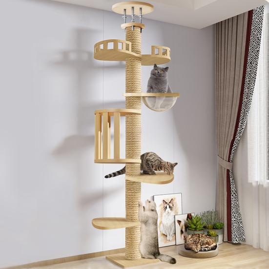 Floor To Ceiling Cat Tree, 6 Tier Adjustable Cat Tower with 7 Sisal Posts for Indoor Cats