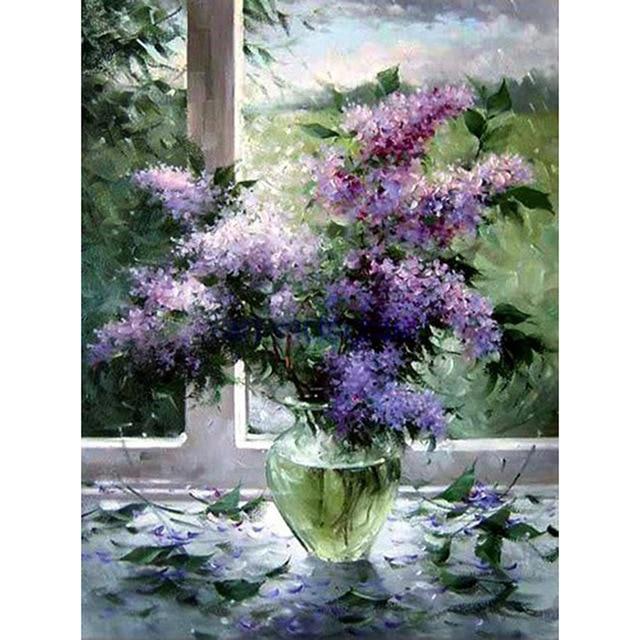 DIY 5D diamantmaleri Blomster Diamantbroderi Helrunde Rhinestones Korssting