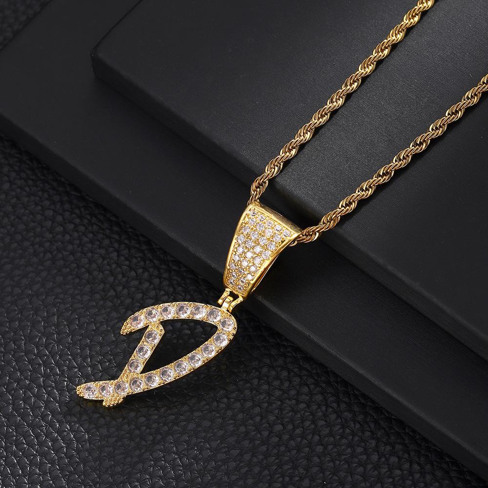 26 English Women'S Letter Pendants Necklace Twist Chain Zircon Letter Pendants Jewelry