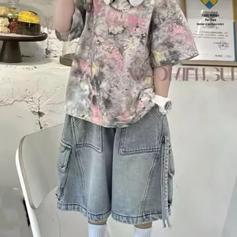 

Stylish Tie-Dye Short-Sleeve T-shirt & Denim Set for Boys - Korean Fashion 130 cm