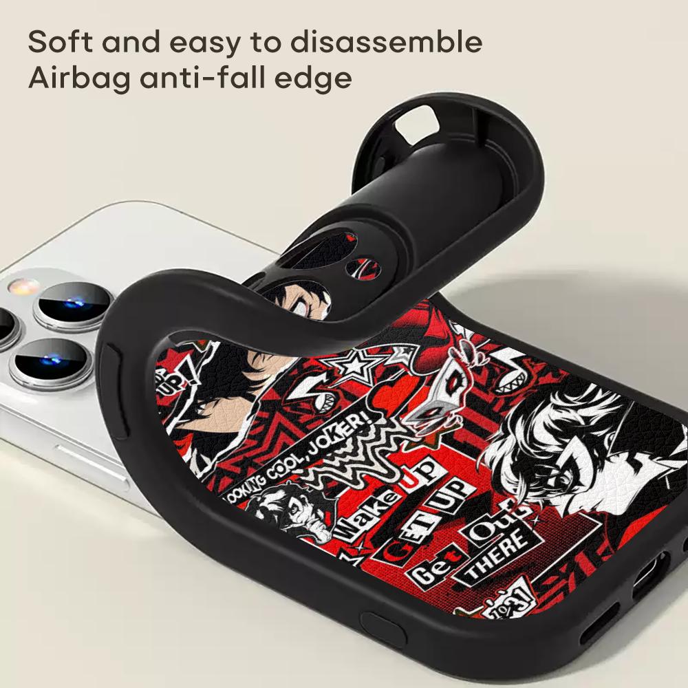 P5 Hot Game Pattern Design Ins Phone Case For iPhone 16 15 14 13 12 11 Plus Pro Max Lambskin Silicone Cover Black