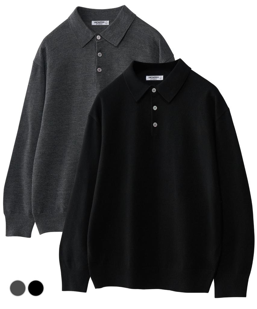 UNTAPPED STUDIO [2Pack] Oversized Henley Neck Collar Knit T-Shirt 2 Colors