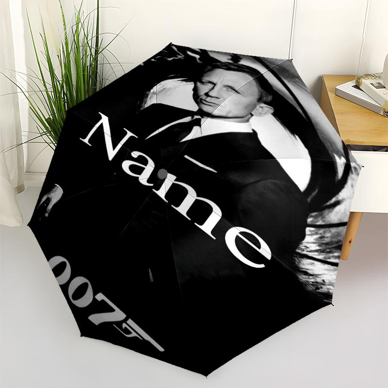 Custom Name 007 James Bond Theme Automatic Umbrella, Lightweight & Portable, 8 Rib, Perfect for Outdoor Travel, Birthdays, Christmas, Gifts.