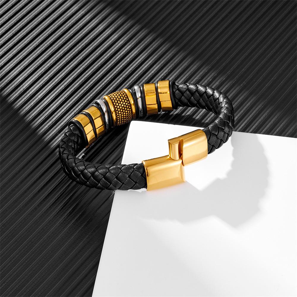 Hot Sale Woven Braided Leather Classic Stainless Steel Punk Rock Men's Leather Bracelet Design DIY Customization
