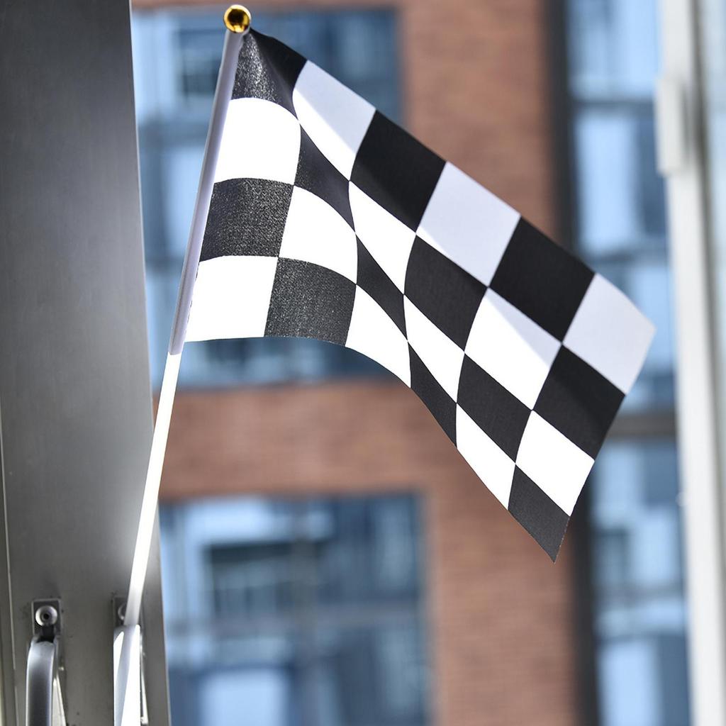 10Pcs Checkered Racing Polyester Flags with Stick Black and White Hand Flag
