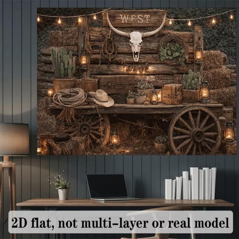 2D Vintage Cowboy Longhorn Skull Western Party Backdrop