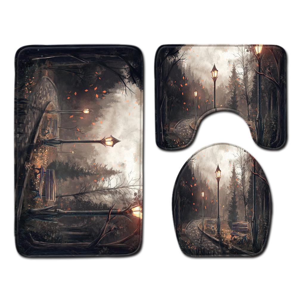 Landscape Bathroom Floor Mat Toilet Three-Piece Set