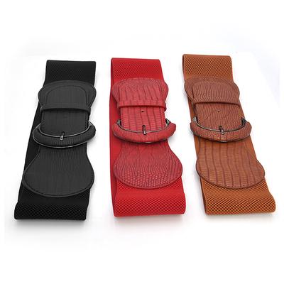 Womens Ladies Faux Leather Wide Stretch Elastic Buckle Cinch Waist Wide Belts