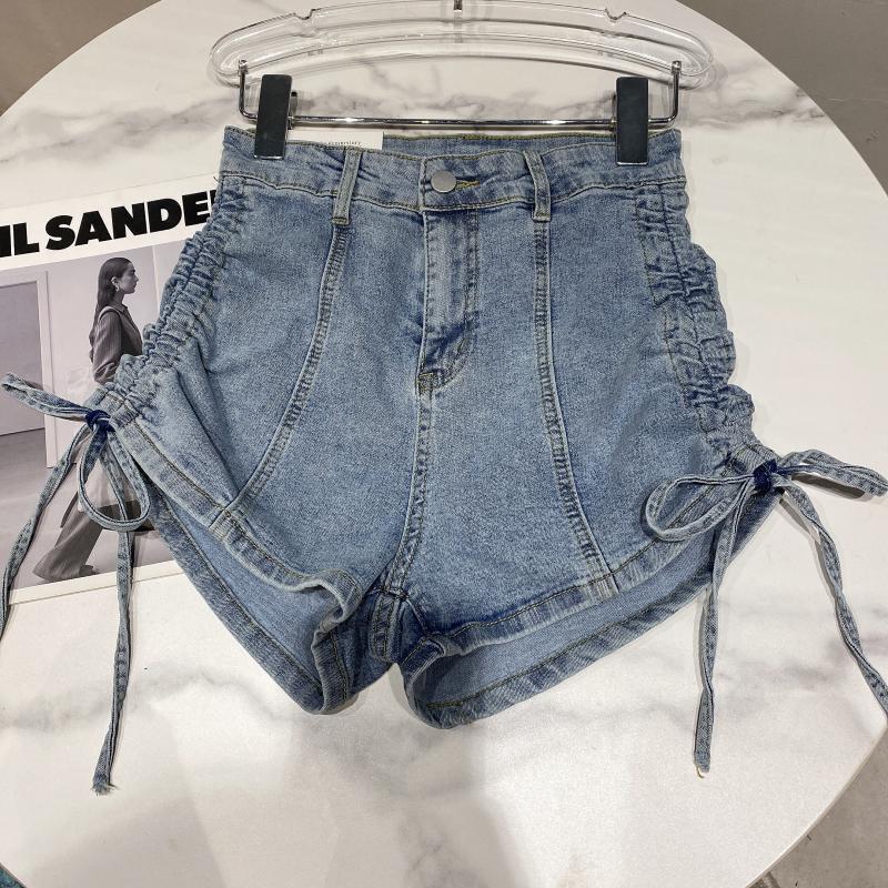 Rahat Skinny Moda ve Çok Yönlü Tasarım Anlayışı Denim Şort Kadın Yaz Yüksek Bel Lastikli Slim Düz İpli A Kesim Pantolon